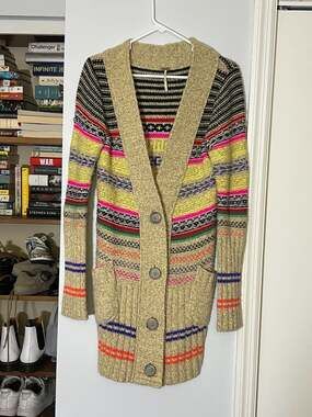 Free People Neon Striped Open-Front Long Sleeve Cardigan Sweater